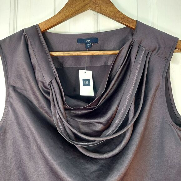 GAP Gray Silky Sleeveless Tank Top Blouse w/Decorative Corded Scoop Neck Sz 6 - Picture 3 of 12